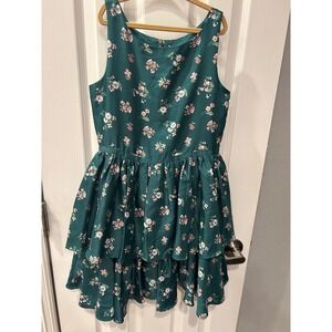 Janie and Jack Girls Green Floral Tiered Satin Party Dress Size 10 Holiday k2025